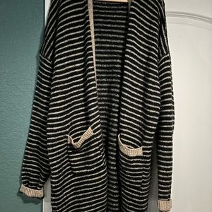 CJLA Vintage Chelsea Striped Cardigan Sweater Black/Mocha Size Medium/Large